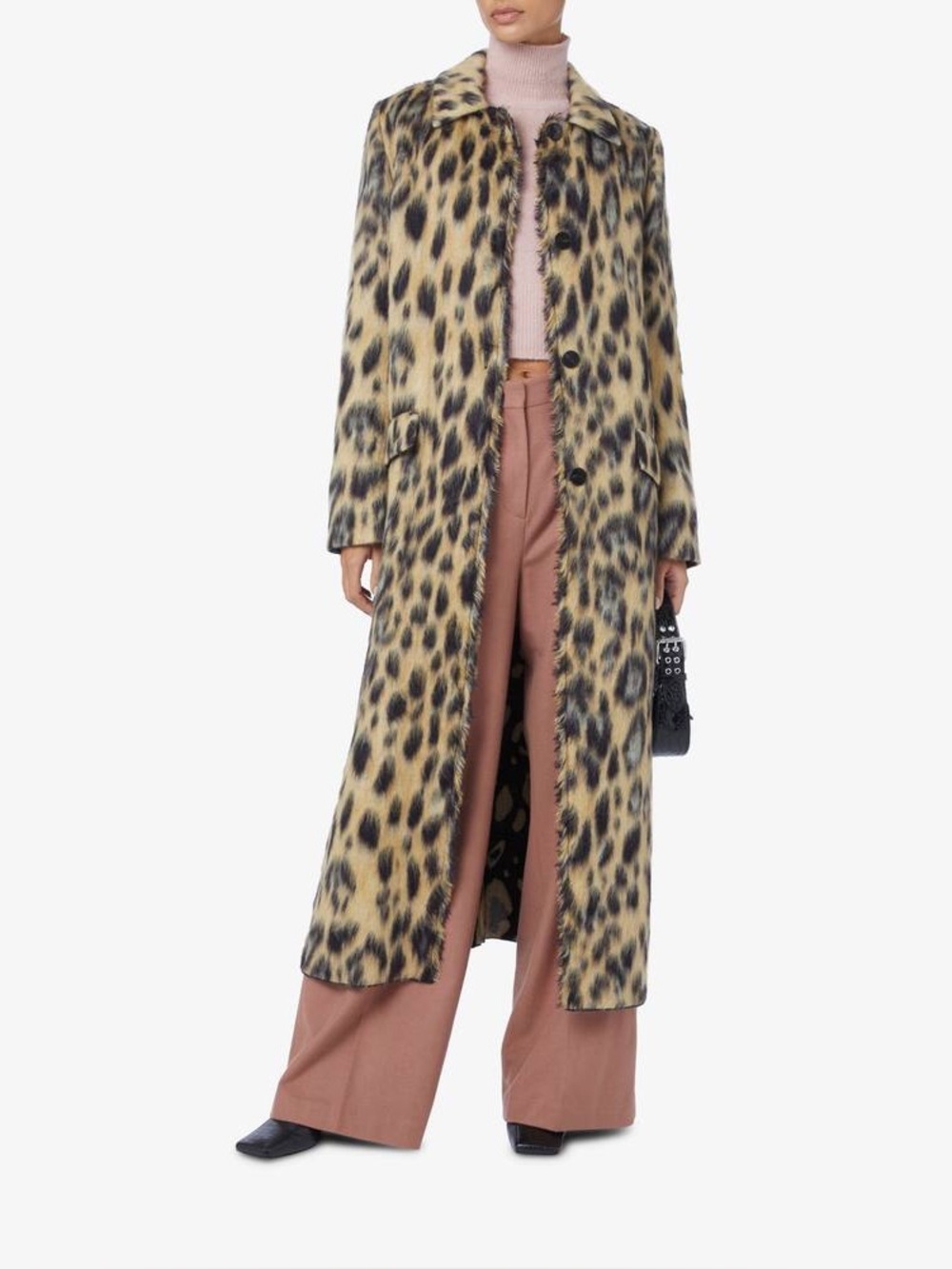 forte forte wool blend leopard long coat jacquard